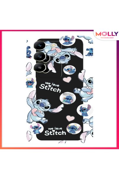 Molly حافظة سيليكون سوداء بنمط We Love Stitch لهاتف Vivo V30 Lite
