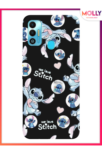 Molly Tecno Spark 7T İçin Siyah We Love Stitch Desenli Silikon Kılıf