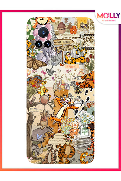 Molly Vivo V21E İçin Siyah Pooh Vintage Desenli Silikon Kılıf