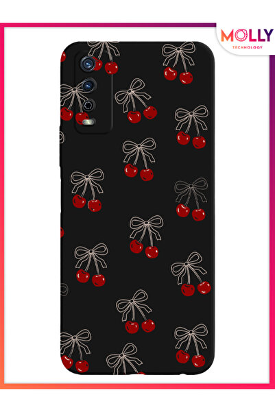 Molly Vivo Y11S İçin Siyah Cherry Desenli Silikon Kılıf