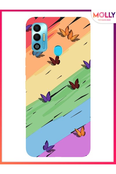 Molly حافظة سيليكون بنمط أجنحة قوس قزح سوداء لهاتف Tecno Spark 7T