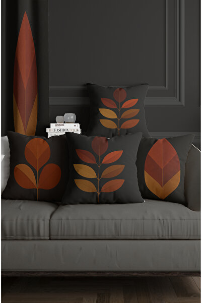 ALAMODECOR Autumn Leaf Pattern Double-Sided Digital Printed Set of 4 Throw Pillow Covers on Anthracite Background