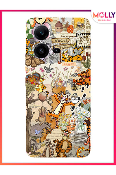 Molly Vivo V25 İçin Siyah Pooh Vintage Desenli Silikon Kılıf