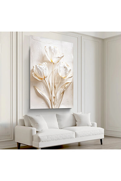 EMYA HOME Beyaz Lale Cam Tablo