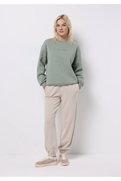Colin's Regular Fit Yuvarlak Yaka Baskılı Kadın Yeşil Sweatshirt