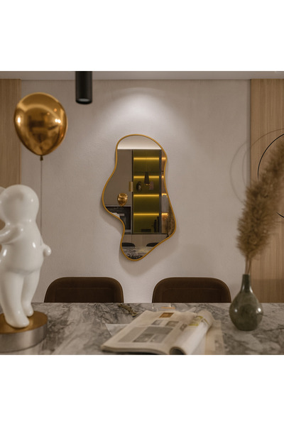 Aypars Atölye 30x51 cm Dekoratif Asimetrik Duvar Aynası – Modern Gold Çerçeve...