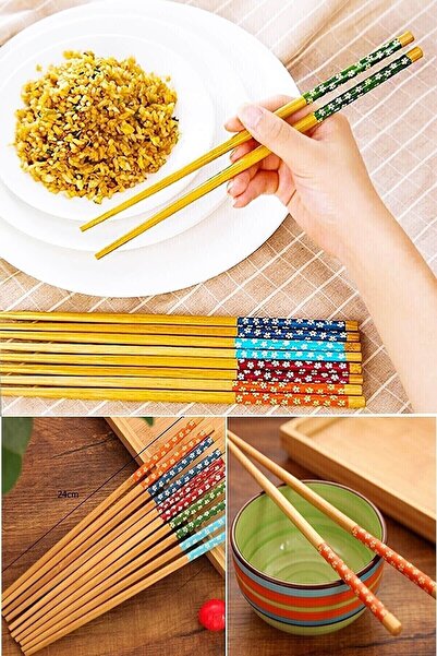 Evvano Bamboo Chopstick Chopstick Washable Reusable (10 Pairs - 20 Pieces)