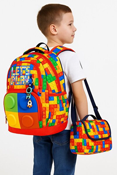 KOKOŞ BEBEK Let's Play 3-Piece School Bag Set (School Bag + Lunch Box + Pen Holder) |   Keychain Gift