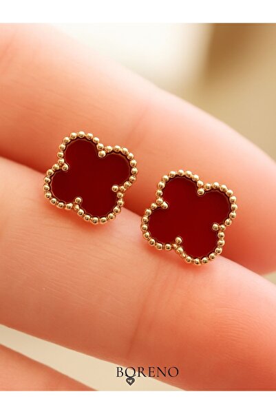 BORENO Women's Red Color Stainless Steel Clover Earrings