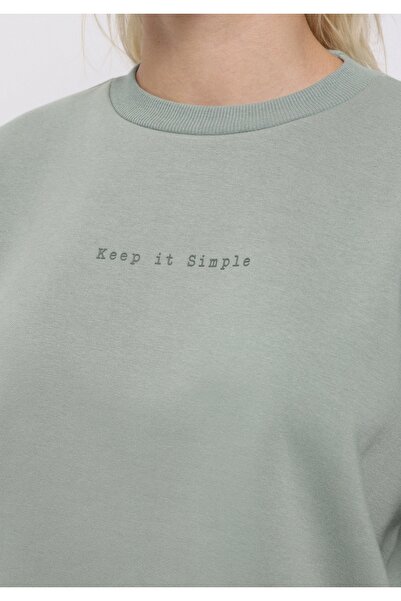 Colin's Regular Fit Yuvarlak Yaka Baskılı Kadın Yeşil Sweatshirt
