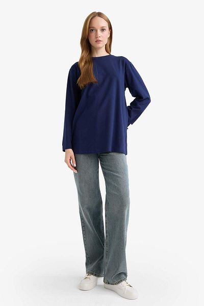 DeFacto Regular Fit Crew Neck Basic Plain Long Sleeve Tunic F0128Ax25Au