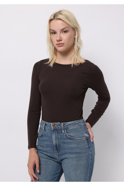 Colin's Slim Fit Boat Neck Plain Women's Brown Long Sleeve T-Shirt