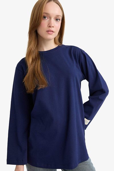 DeFacto Regular Fit Crew Neck Basic Plain Long Sleeve Tunic F0128Ax25Au