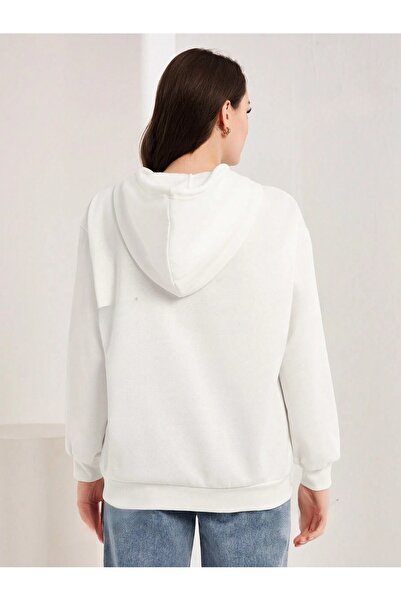 Flood Of Style Hanorac alb cu glugă cu imprimeu Legendary Lifestyle pentru femei, cu 3 fire