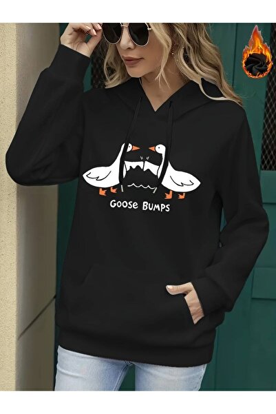 Flood Of Style Black Women's Black Goose Bumps Printed 3 Thread Hooded Hoodie