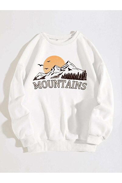 Flood Of Style Femeie albă White Seagull Mountains cu imprimeu supradimensionat