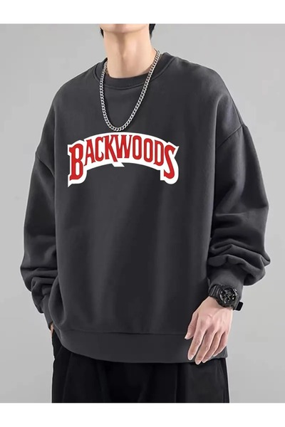 Flood Of Style Gray Men's Smoked Backwoods Printed Crew Neck Oversize