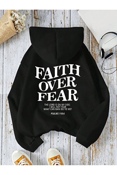 Flood Of Style Μαύρο Unisex Φούτερ με κουκούλα Black Faith Over με τύπωμα 3 T...