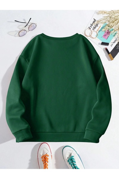 Flood Of Style Green Women's Nefti Green Thankful Printed Crew Neck Oversize