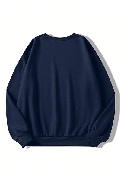 Flood Of Style Albastru bleumarin Femei Albastru bleumarin Figura Iepure cu imprimeu guler rotund supradimensionat