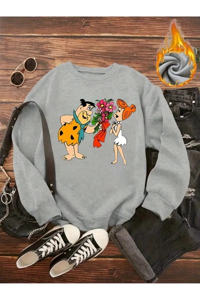 Flood Of Style Gray Unisex Gray Stone Age Printed Crew Neck