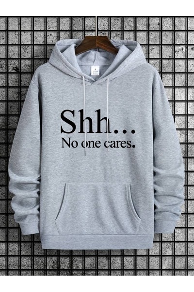 Flood Of Style Gray Unisex Gray Shh Cares Printed 3 Thread Hooded Hoodie