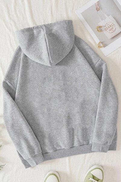 Flood Of Style Hanorac gri pentru femei Gri Cute pisică cu imprimeu cu glugă