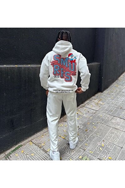 Flood Of Style Hanorac alb pentru bărbați, alb, drăguț, cu imprimeu 3 Thread K cu glugă