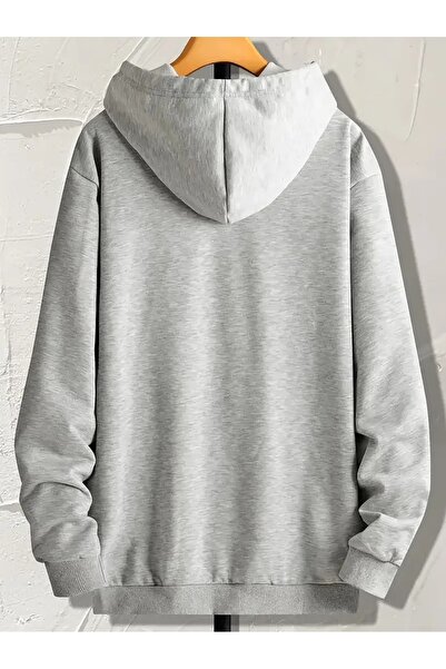 Flood Of Style Hanorac gri pentru femei Happy Fri cu imprimeu 3 Thread K cu glugă