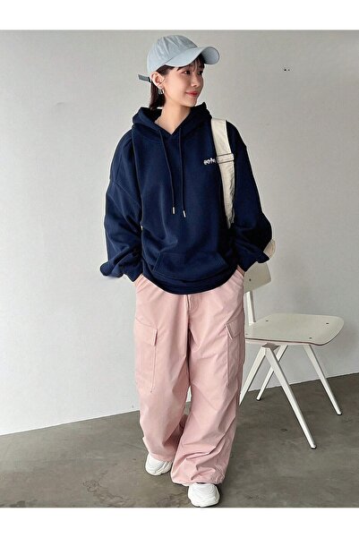 Flood Of Style Hanorac pentru femei, albastru bleumarin, Quidditch cu imprimeu 3 Thread K cu glugă