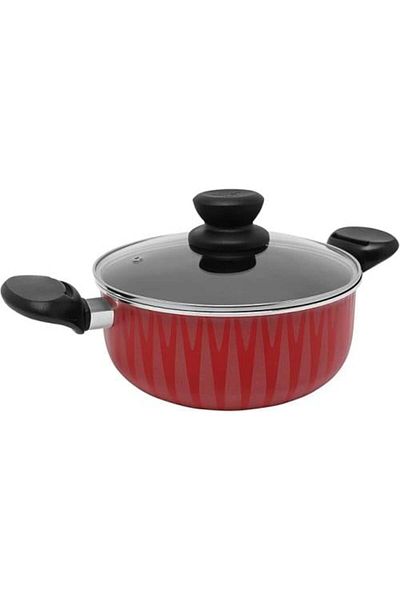 Trust Non-Stick Deep Cooking Pot with Glass Lid - Red, 22cm