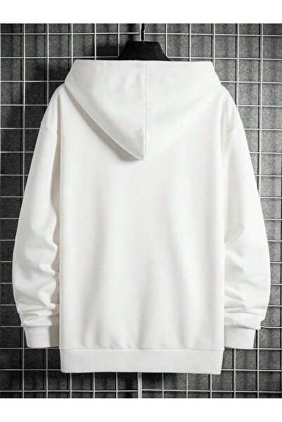 Flood Of Style White Men's White Triangle Printed 3 Thread Hooded Hoodie