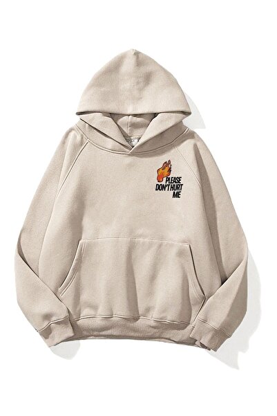 Flood Of Style Hanorac bej unisex, vă rugăm să nu mă răniți, cu imprimeu 3 fire K cu glugă