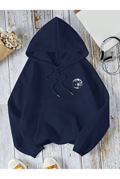 Flood Of Style Синій унісекс синій Moon з принтом 3 нитки з капюшоном Hoodie