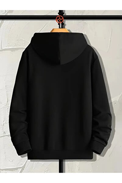 Flood Of Style Black Women's Black Figure Cat Printed 3 Thread Hooded Hoodie