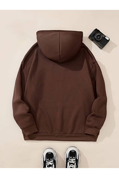 Flood Of Style Brown Women's Brown Figure Bicycle Printed 3 Thread Hooded Hoodie