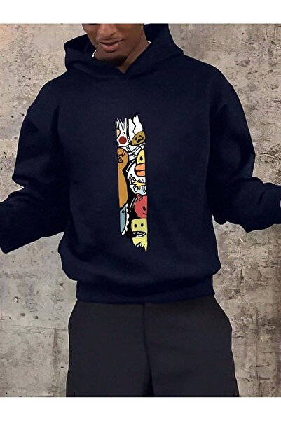 Flood Of Style Синій чоловічий синій вертикальний принт 3 нитки з капюшоном худі