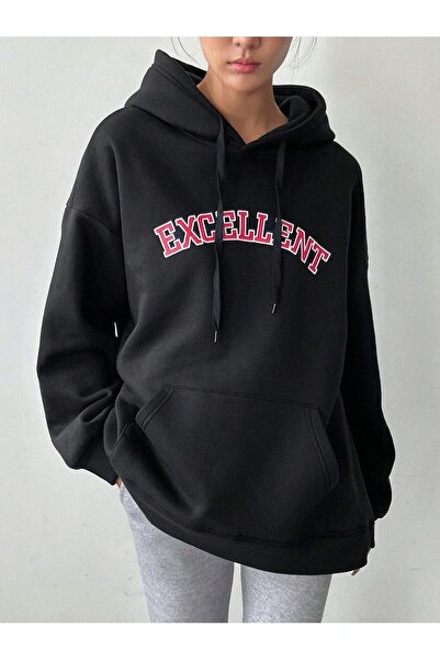 Flood Of Style Hanorac negru pentru femei Black Excellent cu imprimeu cu glugă