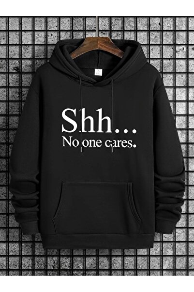 Flood Of Style Black Unisex Black Shh Cares Printed 3 Thread Hooded Hoodie