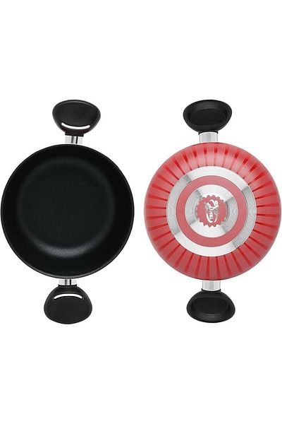 Trust Non-Stick Deep Cooking Pot with Glass Lid - Red, 22cm