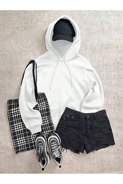 Flood Of Style Femeie albă White Rock The World cu imprimeu cu glugă supradimensionat