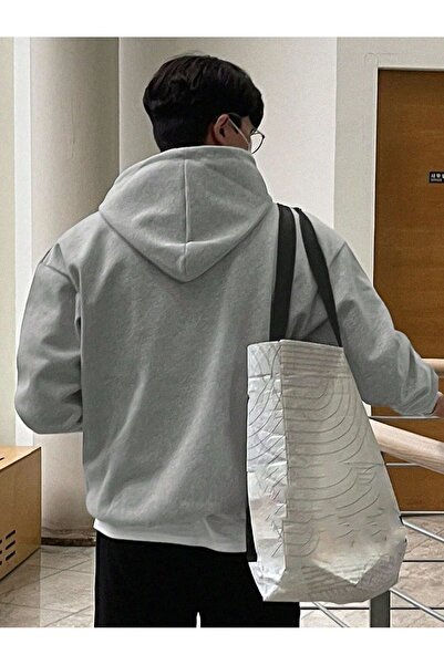 Flood Of Style Gray Men's Gray Logo Enjoy Printed 3 Thread Hooded Hoodie