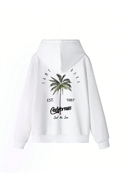 Flood Of Style White Women's White Santa Barbara Printed Hooded Hoodie