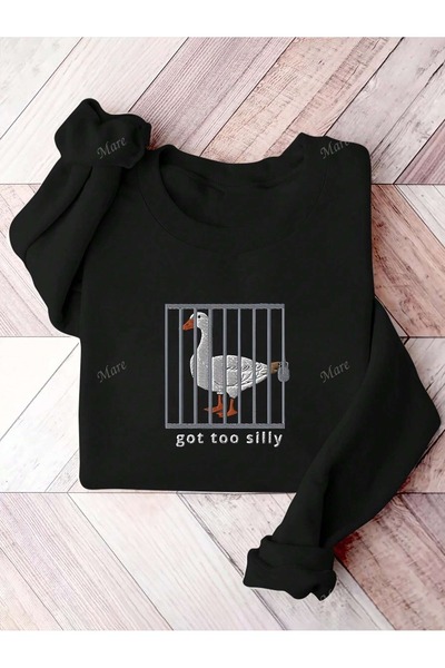 Flood Of Style Μαύρο γυναικείο μπλουζάκι Black Silly Duck με τύπωμα Crew Neck...