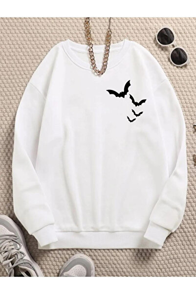 Flood Of Style Λευκές Γυναικείες Λευκές Νυχτερίδες με τύπωμα Ποδηλατικό λαιμό...