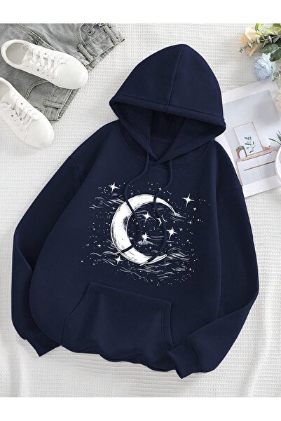 Flood Of Style Синій унісекс синій худі з принтом півмісяця