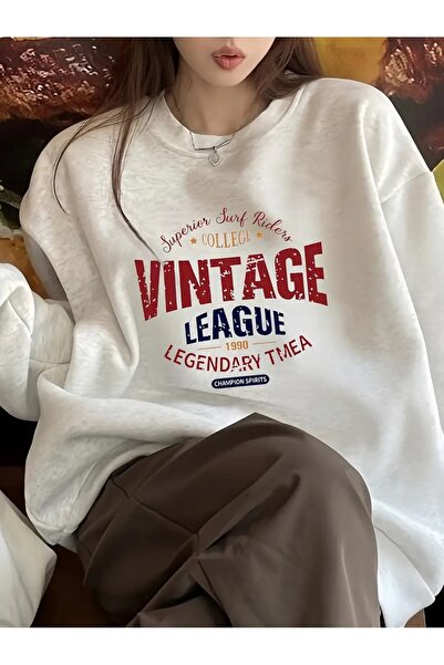 Flood Of Style Gray Women's Gray Vintage Printed Crew Neck