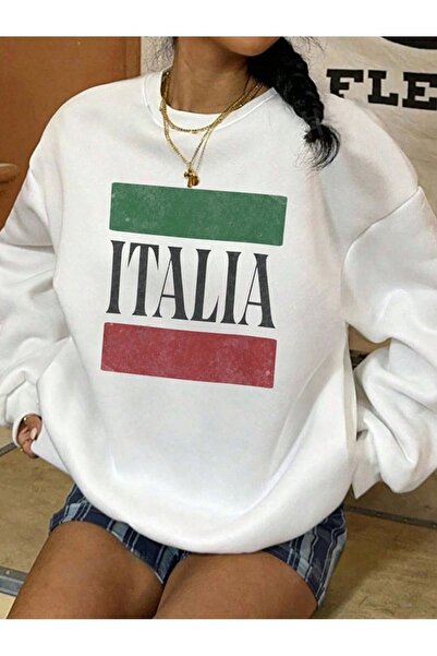 Flood Of Style Λευκό γυναικείο μπλουζάκι White Italy με τύπωμα με λαιμόκοψη