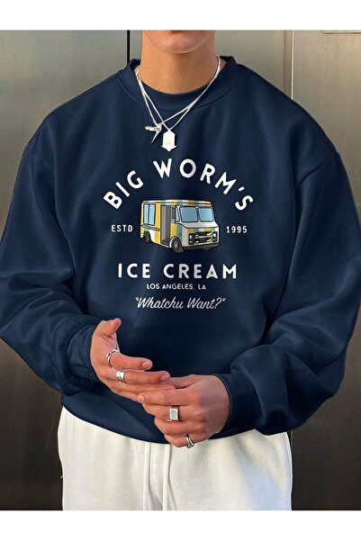 Flood Of Style Синій чоловічий синій Big Worm's з принтом, велосипедний комір, оверсайз