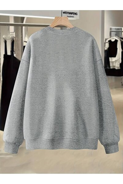 Flood Of Style Gri Femei Gri Bicicletă Papată cu imprimeu guler rotund supradimensionat